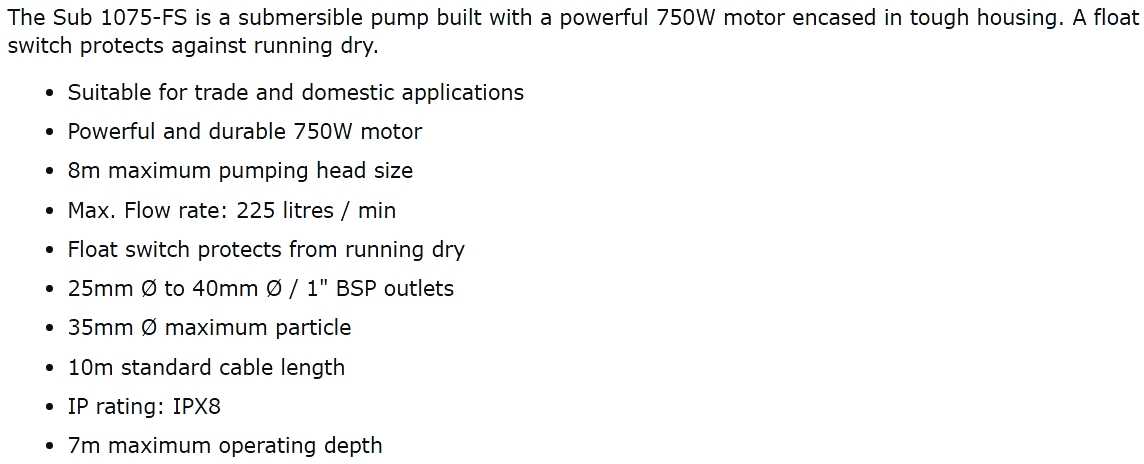 משאבת מים חשמלית SIP SUB 1075-FS
